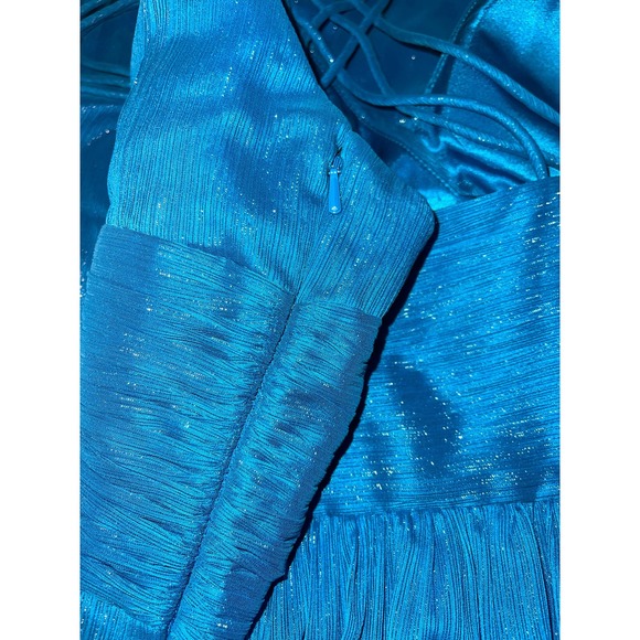 Womens Aidan Mattox Blue Sparkly Spaghetti Strap Long Maxi‎ Gown Dress 6 - Picture 11 of 12